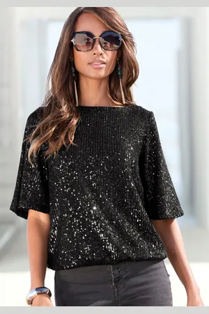 Lascana Shirt met pailletten met wijde mouwen, feestelijk glittershirt, partyshirt