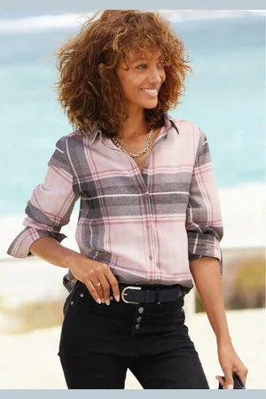 Buffalo Overhemdblouse van zachte flanel met blousekraag, flanellen shirt, ruitblouse