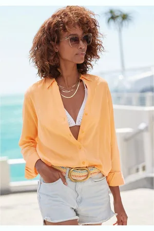 Lascana Overhemdblouse van linnenmix, damesblouse met overhemdkraag en knoopsluiting