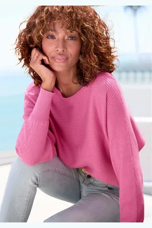 vivance collection Gebreide trui met u-boot halslijn, vleermuismouwen, strepenlook, oversized