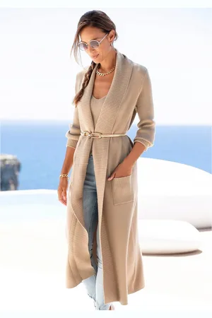 Lascana Lang vest met ribbrei-details en zakken, casual gebreide mantel