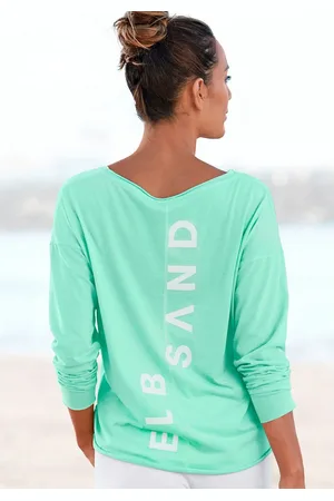 ELBSAND Shirt met lange mouwen Raina met logoprint op de rug, longsleeve van katoenmix