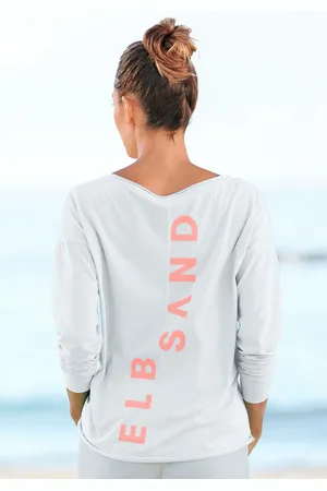 ELBSAND Shirt met lange mouwen Raina met logoprint op de rug, longsleeve van katoenmix