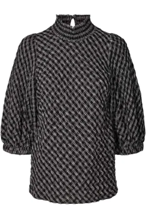 Lollys Laundry Ruit blouse met pof mouwen Bobby zwartwit