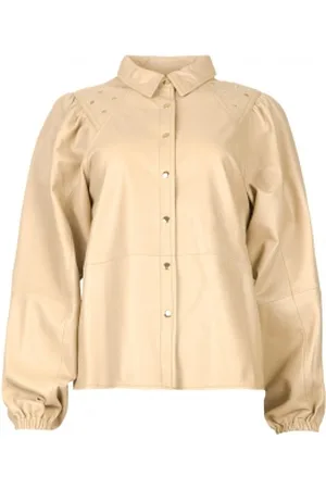 Ibana Leren blouse met pofmouwen Treasure