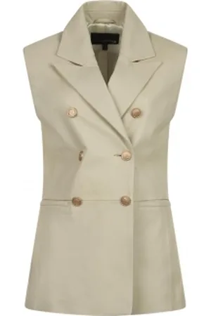 STUDIO AR Double-breasted leren gilet Marin almond