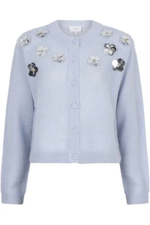 Dante 6 Alpaca vest met bloem pailletten Fawn blauw