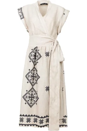 Greek Archaic Kori Midi-jurk met strikceintuur Herma