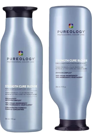 Pureology Strength Cure Blonde Shampoo and Conditioner Strengthening Bundle for Damaged, Blonde Hair with Vegan Formulas