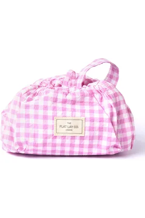 The Flat Lay Co. Parachute Drawstring Flat Lay Makeup Bag - Pink Gingham