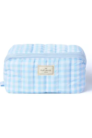 The Flat Lay Co. Marshmallow Flat Lay Makeup Box Bag - Baby Blue Gingham