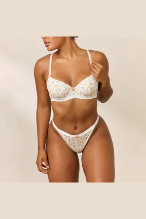 Lounge Underwear Rosebud Ribbed Balcony BH - Witte Bloemenprint