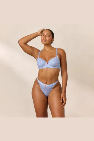 Lounge Underwear Rosebud Ribbed Balcony BH - Blauwe Bloemenprint