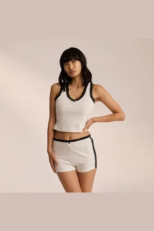 Lounge Underwear Kanten Vest Pyjama Top - Wit