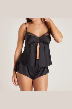 Lounge Underwear Satijnen Cami Pyjama Top met Strijk - Zwart
