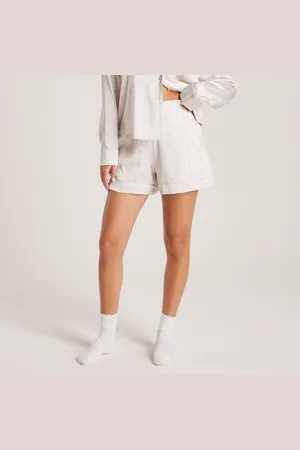 Lounge Underwear Satijnen Pyjama Shorts met Strijk - Parel
