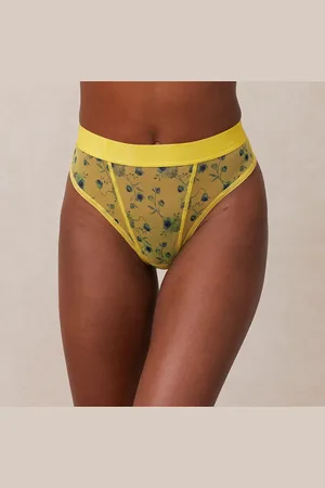 Lounge Underwear Floral Mesh String - Geel