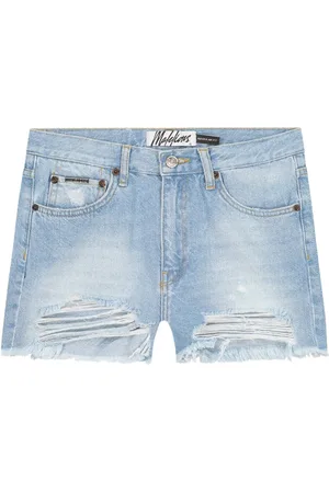 Malelions Women Damaged Denim Shorts | Light Blue