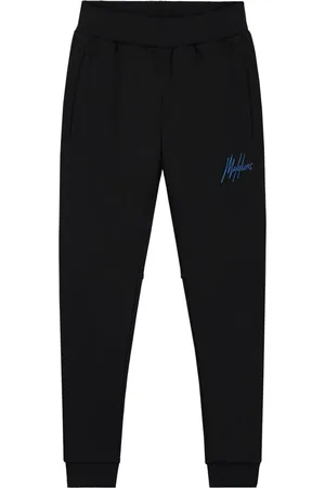 Malelions Junior Striped Signature Sweatpants | Black/Cobalt