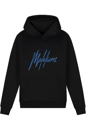 Malelions Junior Striped Signature Hoodie | Black/Cobalt