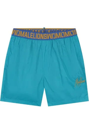 Malelions Men Venetian Swim Shorts | Aqua Blue/Gold