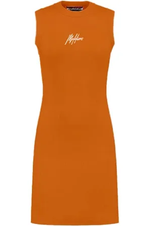 Malelions Women Signature Dress | Orange/White
