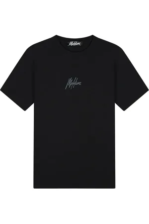 Malelions Men Striped Signature T-Shirt | Black/Blue Slate