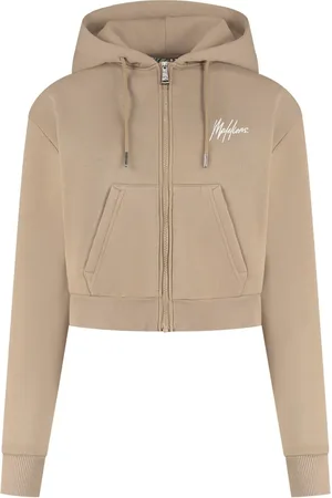 Malelions Women Cropped Zip Hoodie | Taupe