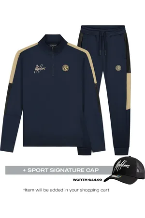 Malelions Sport Transfer Quarter Zip Tracksuit | Navy/Gold