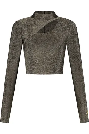 Malelions Women Sparkling Cut-Out Crop Top | Gold