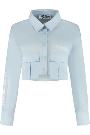 Malelions Women Cropped Button-Up Shirt | Light Blue