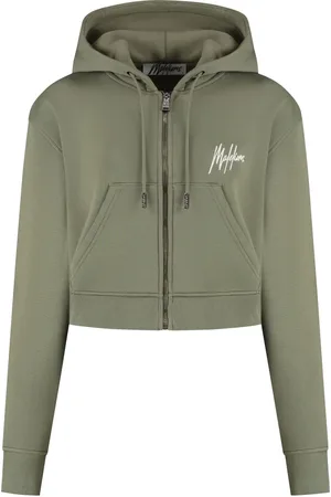 Malelions Women Cropped Zip Hoodie | Army Green