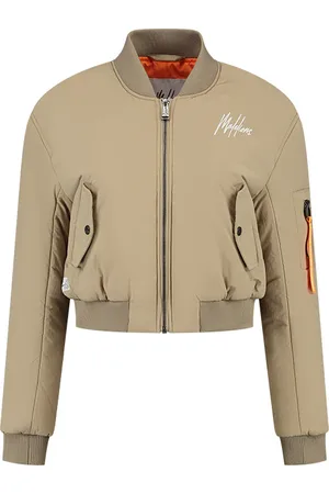 Malelions Women Cropped Bomber Jacket | Taupe