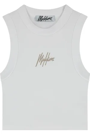 Malelions Women Signature Sleeveless Crop Top | White