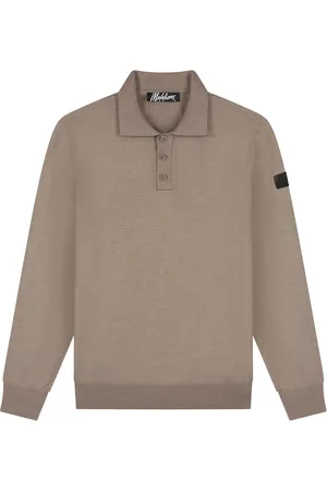 Malelions Men Knitted Long Sleeve Polo | Taupe