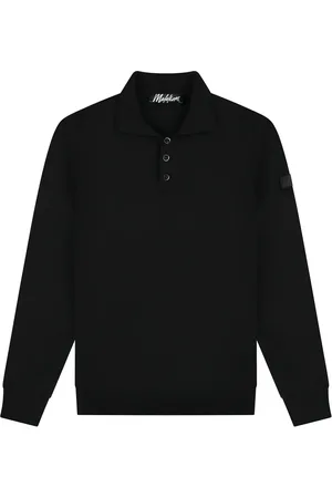 Malelions Men Knitted Long Sleeve Polo | Black