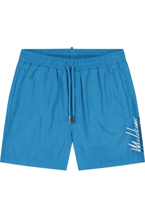 Malelions Men Split Swim Shorts | Azzurro/White