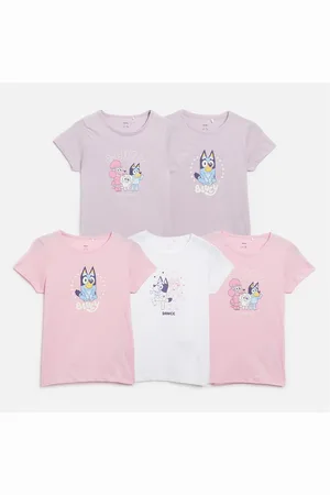 Bluey Meisjes Kuru Vijf Pack T-Shirts Heldere Wit