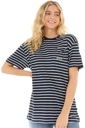 Bench T-shirt Nouria Dames Navy/Witte Streep