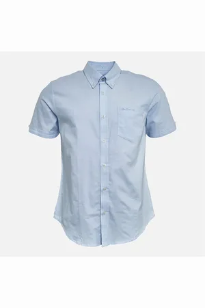 Ben Sherman Heren Oxford Overhemden met korte mouwen Hemelsblauw