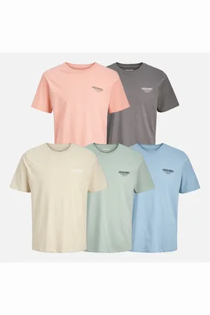 JACK & JONES JACK & JONES Herenshirts Jeff Orion Vijf-pack T-shirts Maanlicht/Kasteelrots/Bergbron/Koraal Amandel/IJsberg Groen