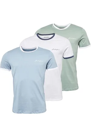 JACK & JONES JACK & JONES Heren Ralph Drie Pack T-Shirts Wit/Ashley Blauw/Groen Milieu
