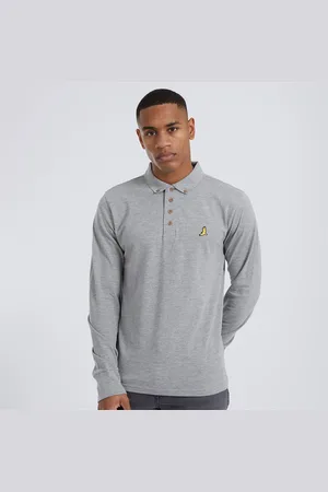 Brave Soul Heren Longsleeve Polo Top Lichtgrijs Melange