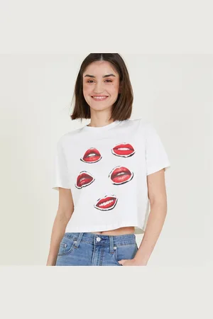 VERO MODA T-shirt Melena Dames Sneeuwwit/Rode Lippen