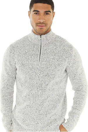 French Connection Trui Heren met 1/2 Rits Chenille Lichtgrijs Melange