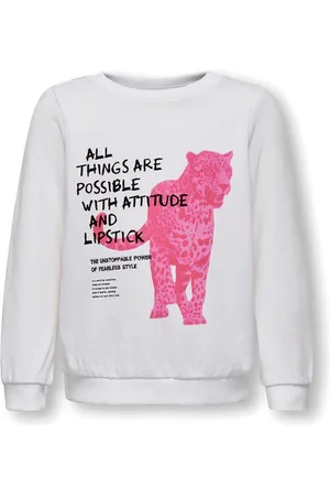 ONLY Meisjes Madeline Langarm Rebel O-hals Sweatshirt Helwit