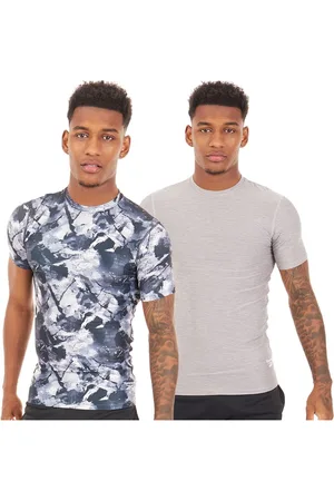 Reebok T-shirts Heren Daves Performance Set van 2 Grijs Melange/Zwart Print