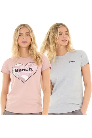 Bench Dames Xanthia T-shirts Set van 2 Licht Poederroze/Grijs Melange