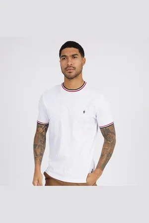 French Connection T-shirt Heren met 3 kleuren ring Witte kleur