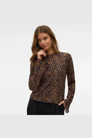 VERO MODA Dames Wilhelmina Plissé Top Chocoladetaart